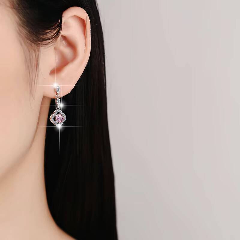 Fine Jewel Flower Shape S925 Silver Design GRA Test Drill Pen 1205Ct Blue Pink Color Moissanite Pendants Earrings