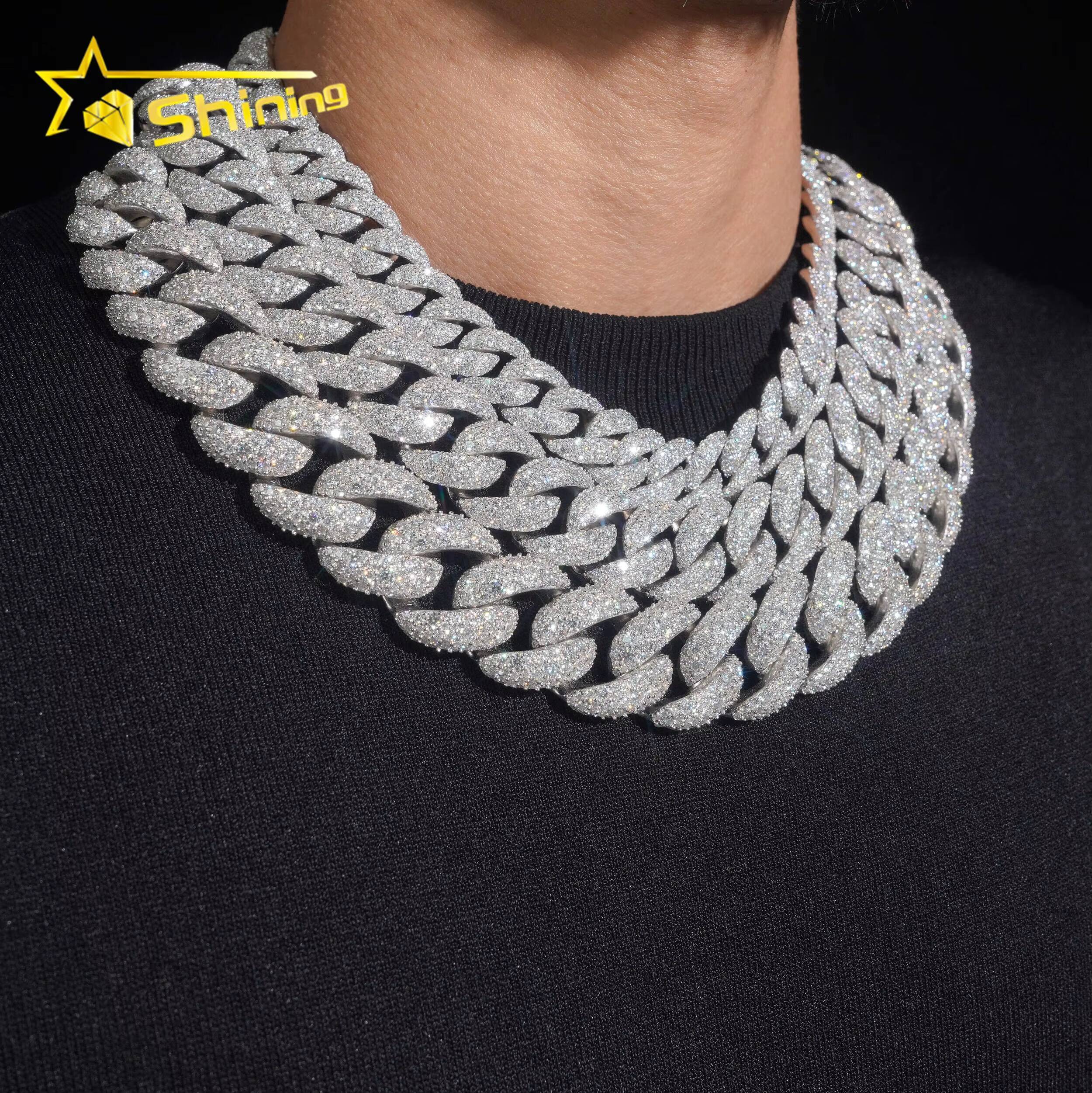 Hip Hop Luxury Rapper Jewelry Iced Out 925 Sterling Silver 20mm 22mm 23mm Mosaic Set Moissanite Cuban Link Chain