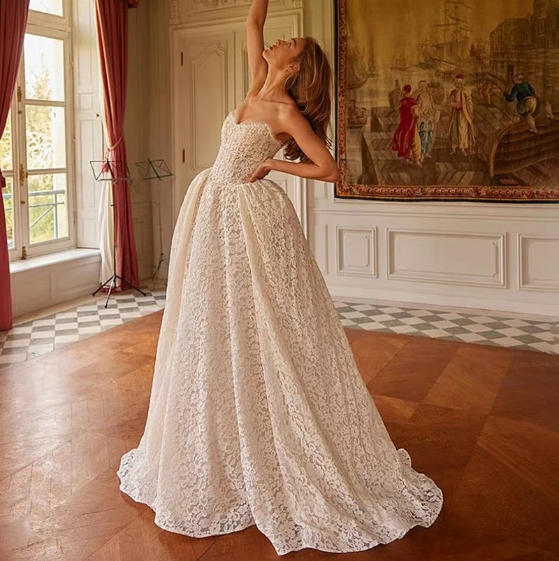 Elegant Straples Lace Wedding Dress 2026 Women Backless Princess A-line Bridal Bride Gown Vestido de Noiva New