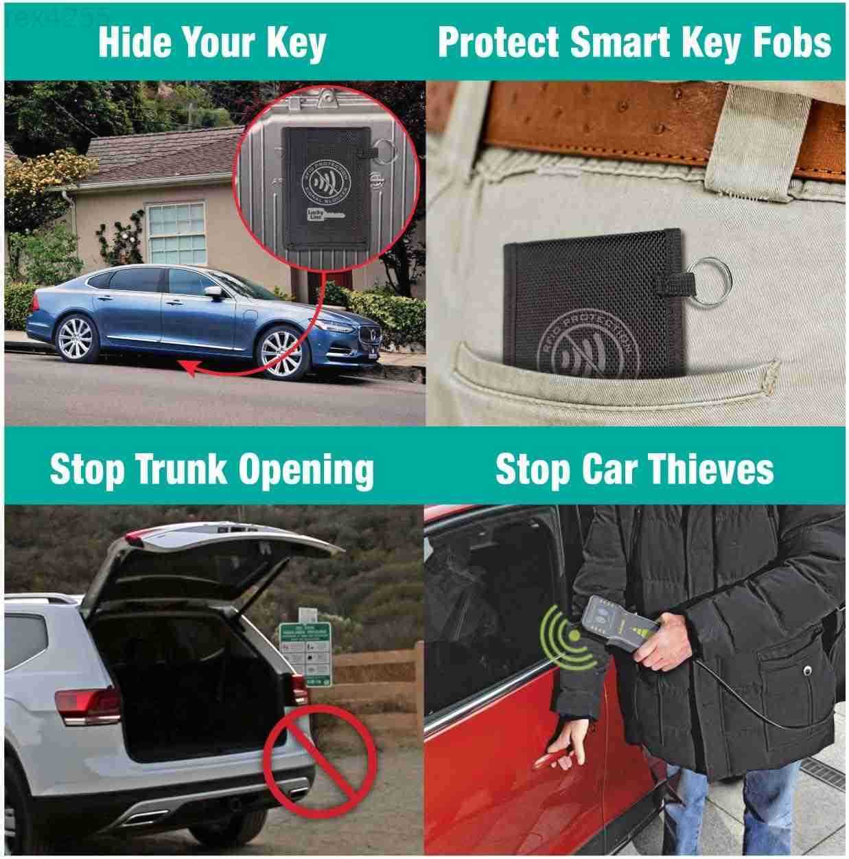 Line RFID Signal Blocking Key Hider Pouch Wallet with Adhesive Velcro AntiTheft Storage Key FOB Battery Saver Credit Card Identity Protection 91801W25