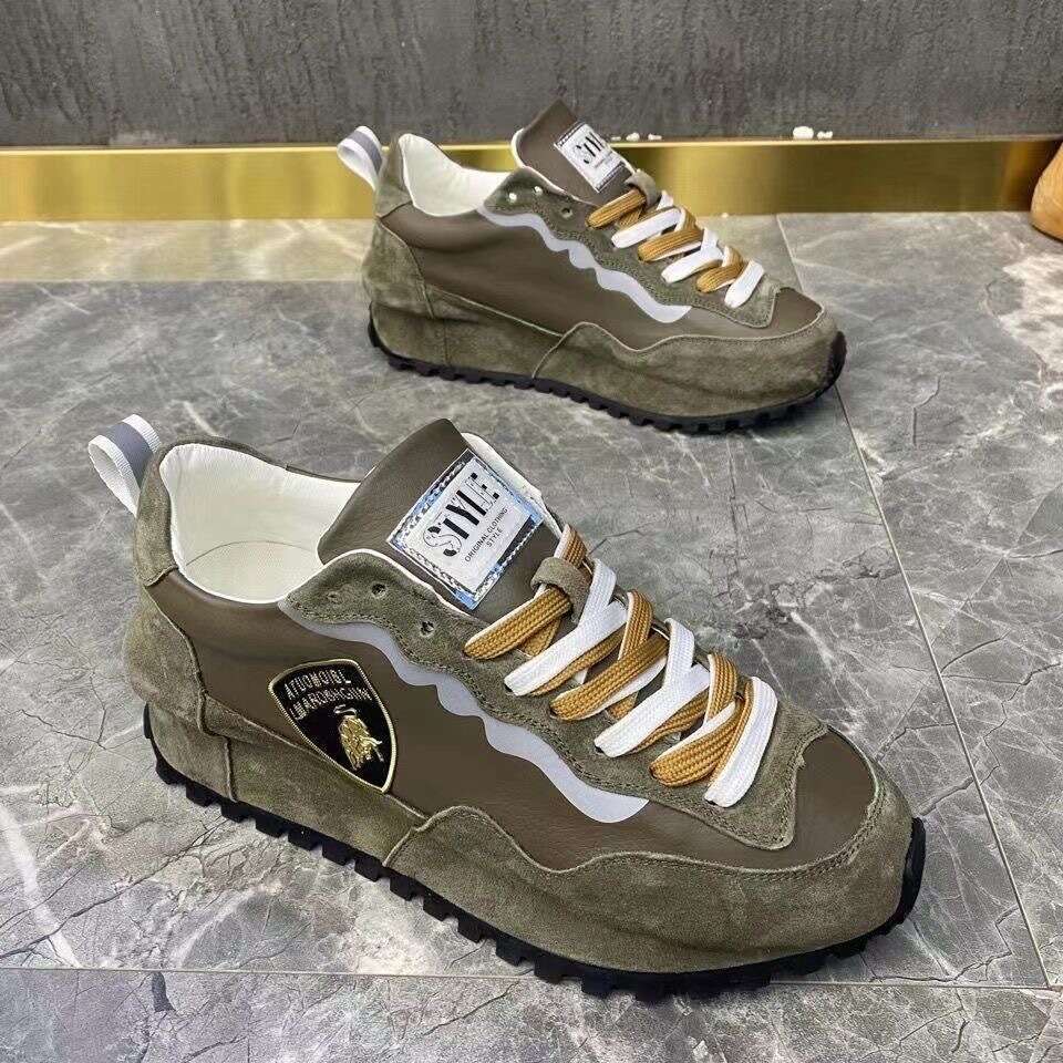 Four Seasons Soft Leather Thick Sole Height Increasing Dad Men's Casual Versatile Agan Sports Running Shoes Men