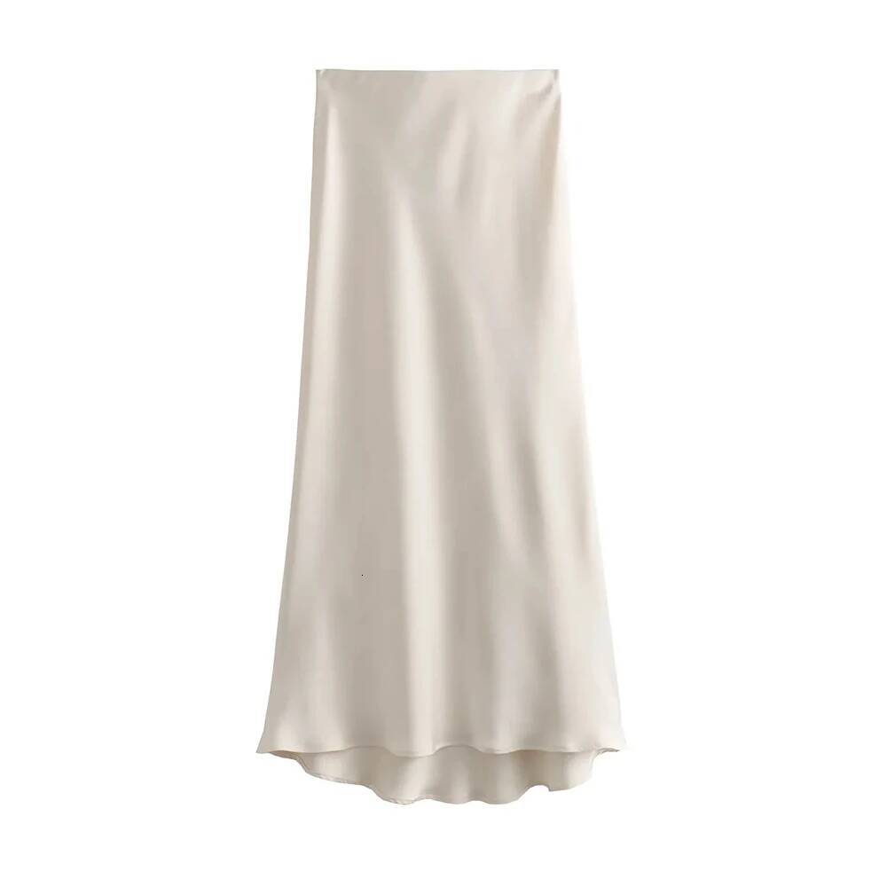 2025 Satin Black High Waist Long for Women Summer White Midi Skirt Office Elegant Daily Skirts dongdumaoyi