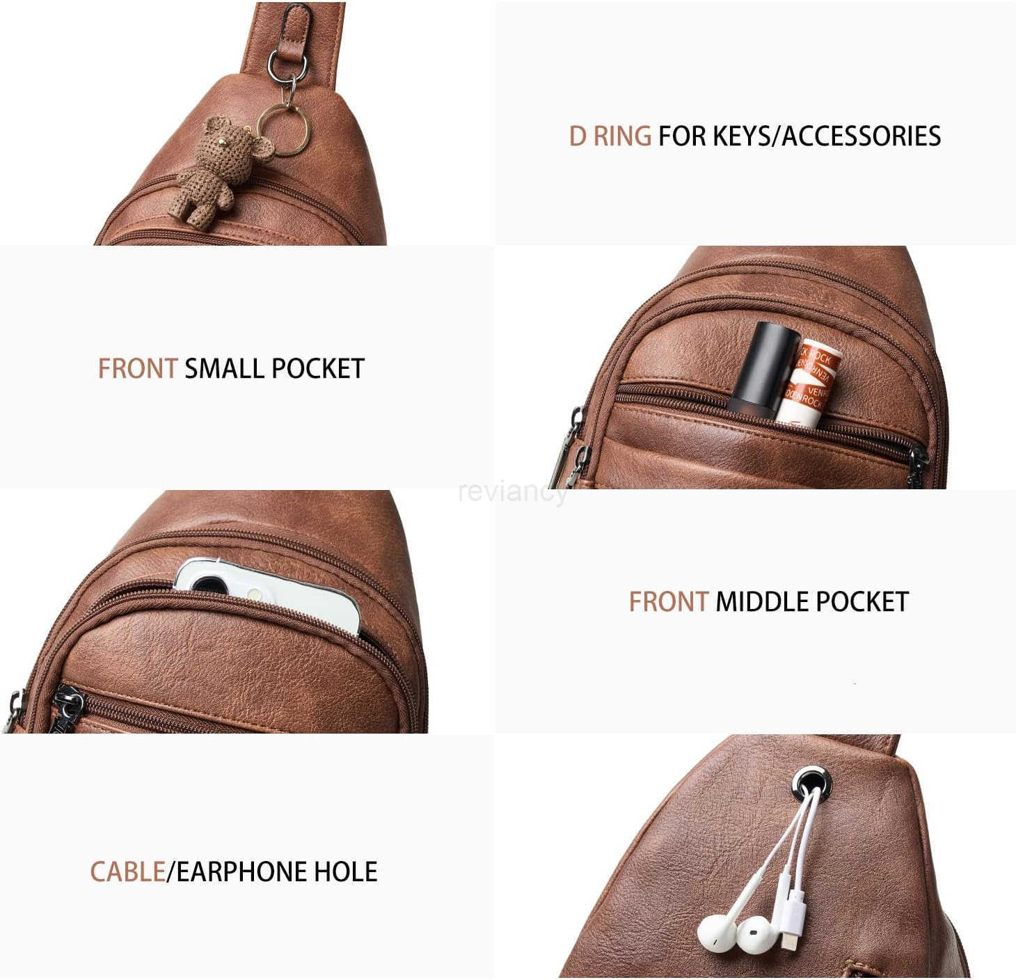 Sling Bag for Women Crossbody Bags Fanny Packs Over Shoulder Bag Sling Purse Backpack Vegan Leather Travel BrownW250911