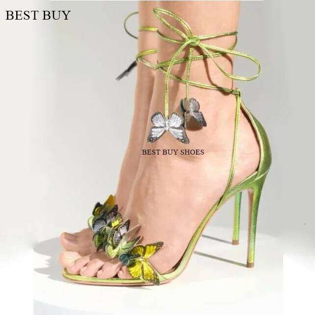 Big Suze 35-42 Summer Fashion Narrow Band Butterfly Open Toe Sandals Women Gladiator Thin High Heels Elegant Party Wedding Shoes