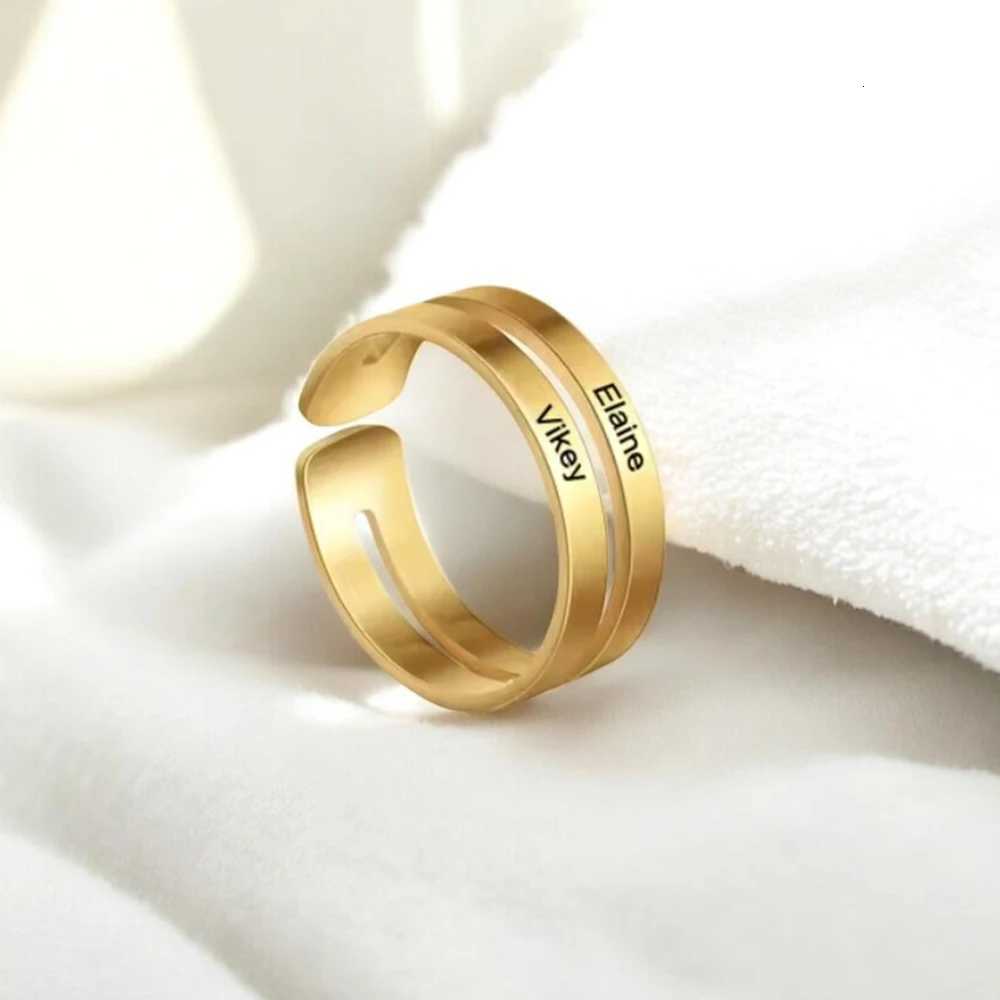 COOLTIME Personalized Name Ring Stainless Steel Fashion Double Triple Name Ring for Couple Jewelry Birthday Gift New W250911