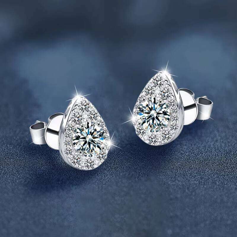 Sterling Sier Water Drop Ear Studs Elegant 50 Points D Color Moissanite Earrings High-End Simple Design for Wholesale