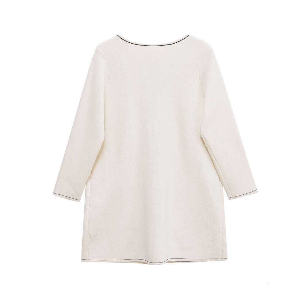 DHEssentials Z Commuting Little Chanel Style Knitted Long Round Neck Short Sleeve Waist-Cinching Slimming Elegant Dress
