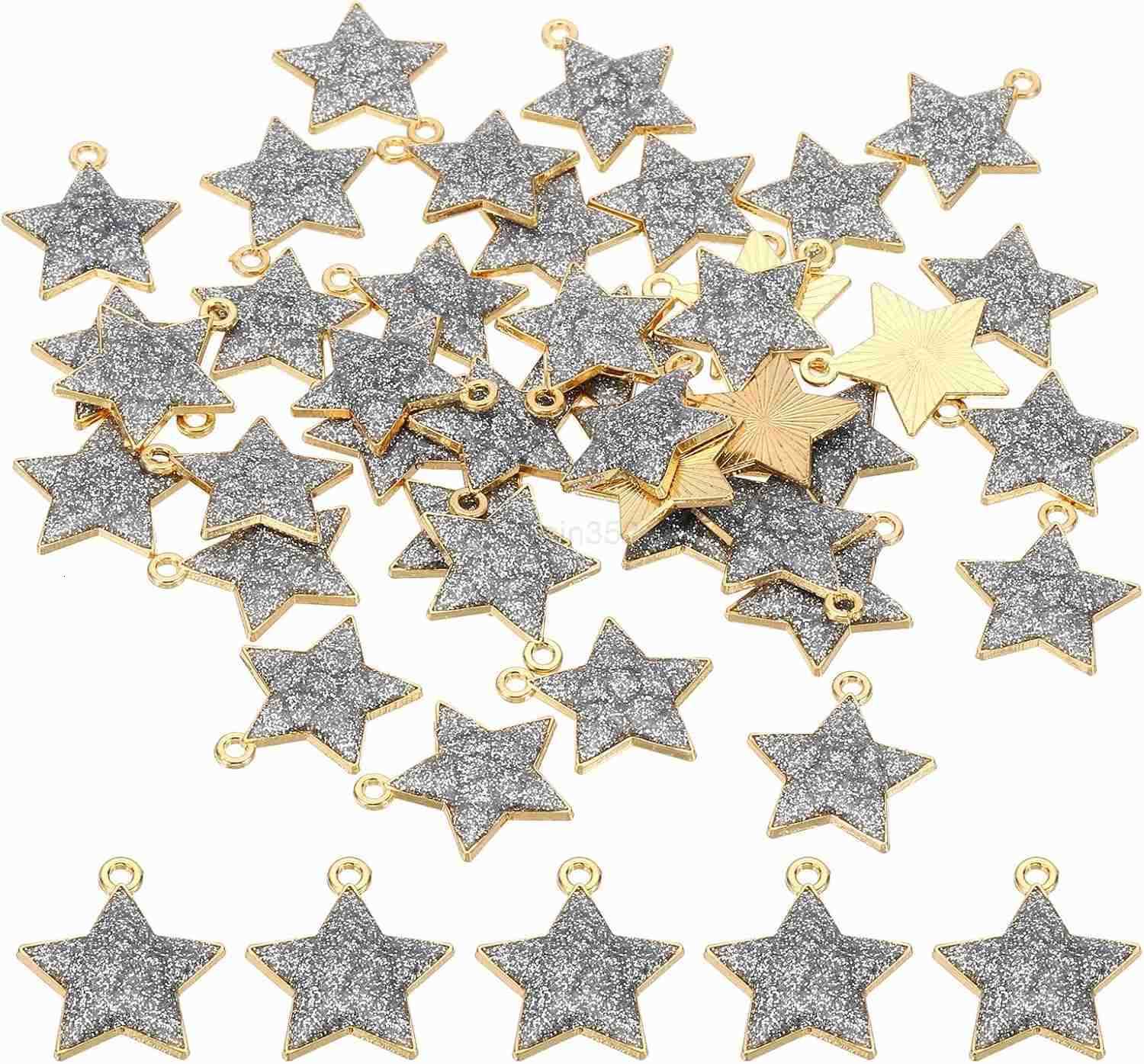 40pcs Star Charm Pentagram Charm Pendants Small Bulk Resin Glitters for Jewelry Making s EarringsW250911
