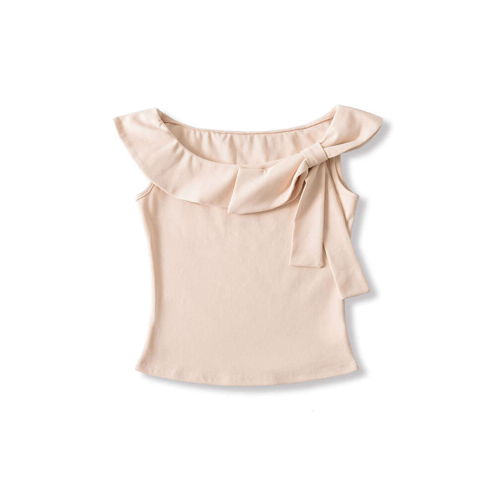 DHEssentials Summer New French Style Sweet Little Girl Three-Way Bowknot Off-Shoulder Short Sleeve T-Shirt