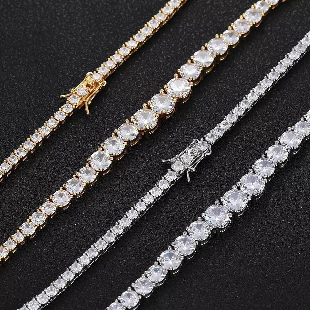 VVS Moissanite Diamond Tennis Chain Necklace Bracelet Cuba Chain 925 Sterling Silver Hip Hop Style