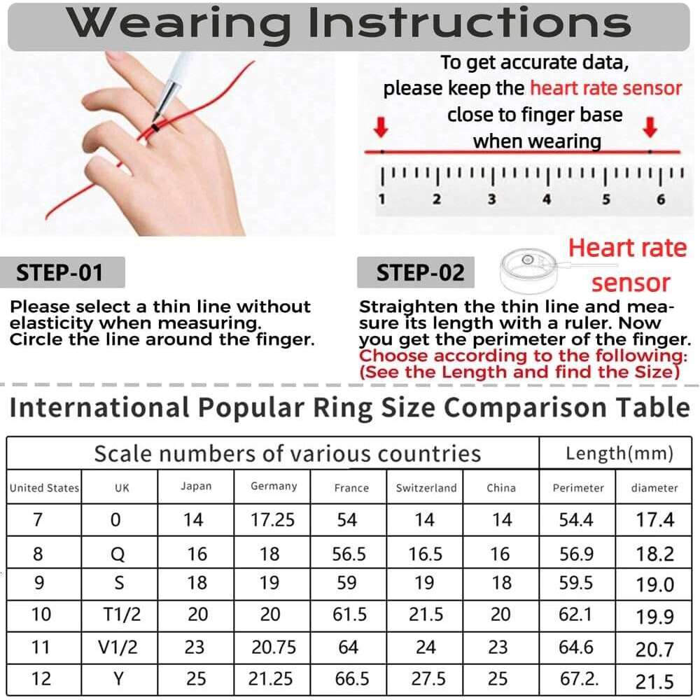 Smart Sleep Tracking Heart Rate Monitor Pedometer, Waterproof Activity Tracker Fiess Ring Steps Counter, Gesture Controls for Short Video, 8 Days Last