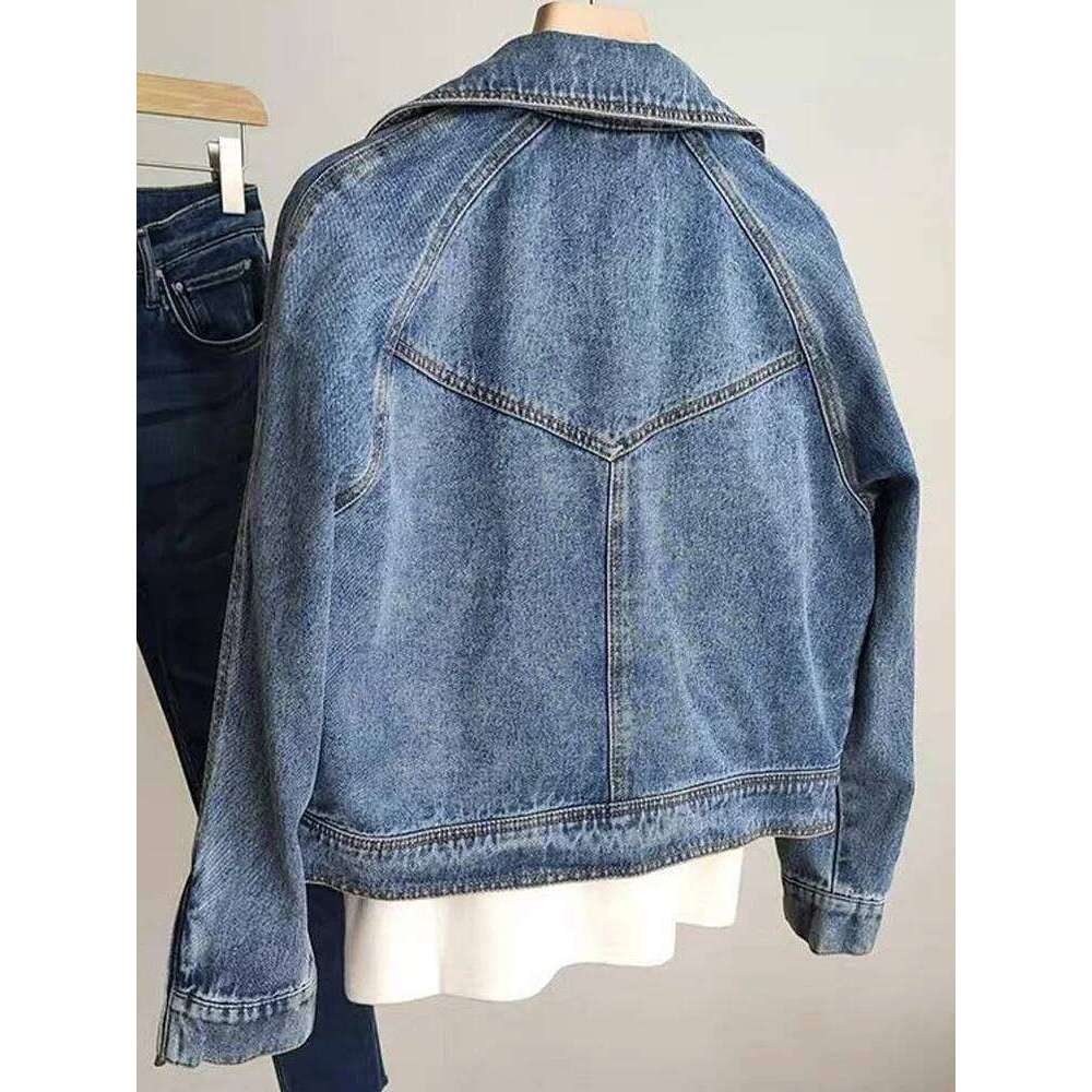 Motorcycle Zipper Long Sleeved For Denim Spring Autumn Female Jeans Jacket Women Outerwear