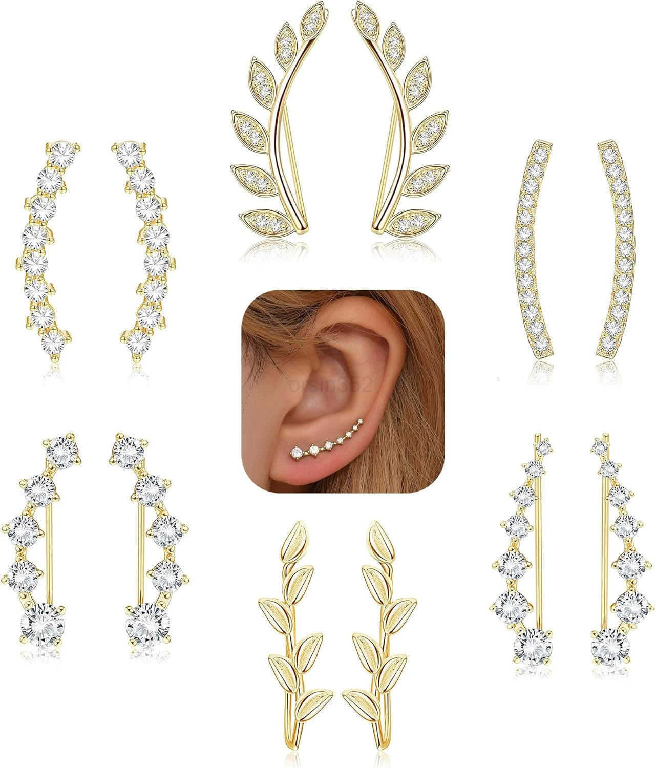 6Pairs Ear Cuffs Climber Hoop Earring CZ Arrow Crawler Stud Earring Jacket for WomenW250911