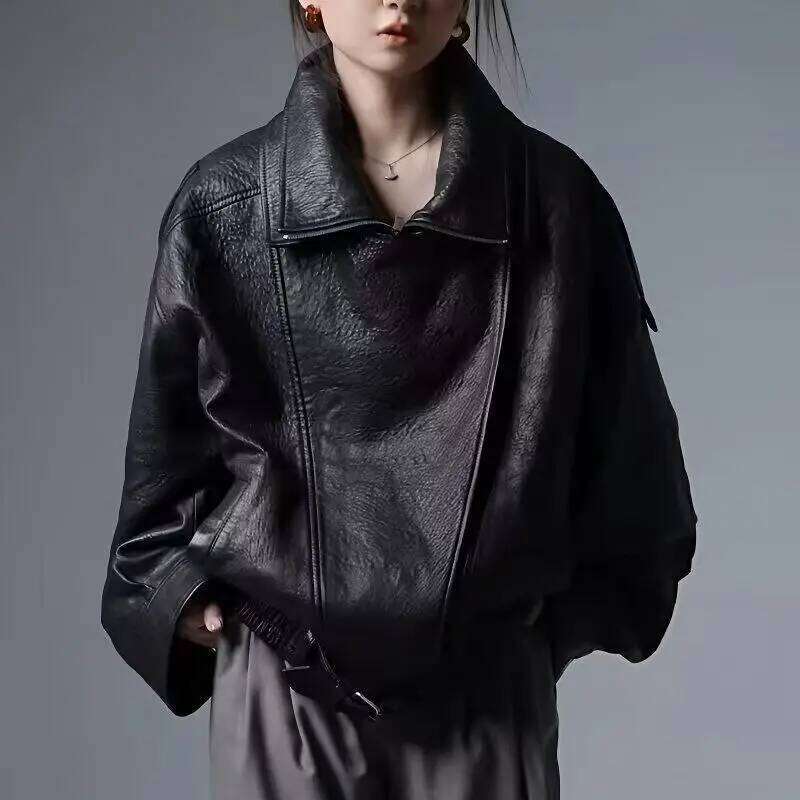 Soft Leather Jacket Vintage Bomber Jackets PU Moto Biker Coats Windbreaker Korean Fashion Women Outerwears Unisex