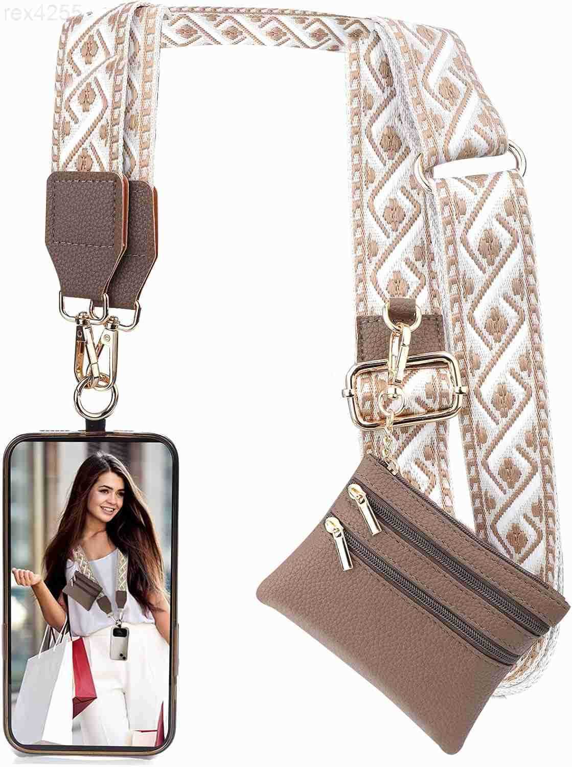Clip and Go Strap for Phone with Wallet Crossbody Phone Strap with Zippered Wallet Adjustable Anti Theft Cellphone Lanyard for Women Cellphone Chain A