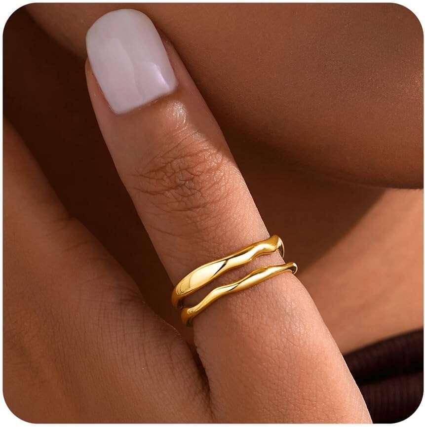 Non Tarnish,14K Plated Stackable Ring Set,Dainty Thumb Rings for Women Chunky Statement Stacking Gold Jewelry Size 4 5 6 7 8 9 10