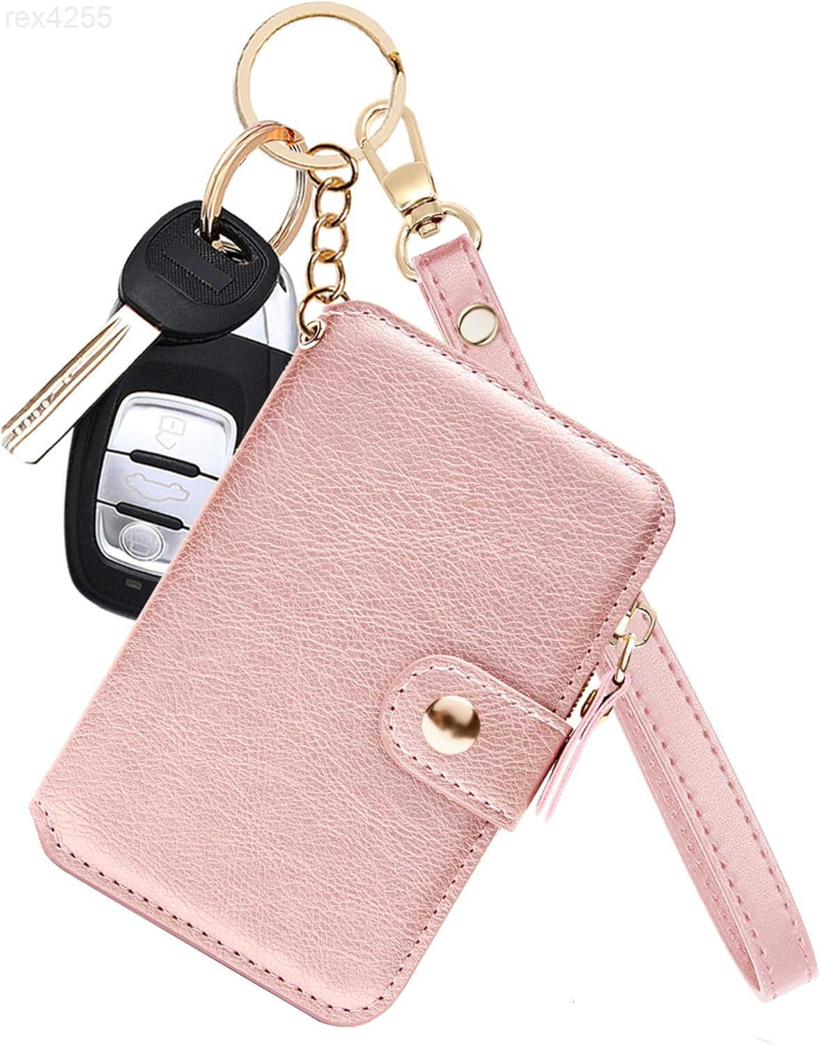 Card Holder Womens Wallet PU Leather Keychain Wallet Wristlet With Zipper Coin Pocket And ID Window Gift For Women Gift Box PinkW250911