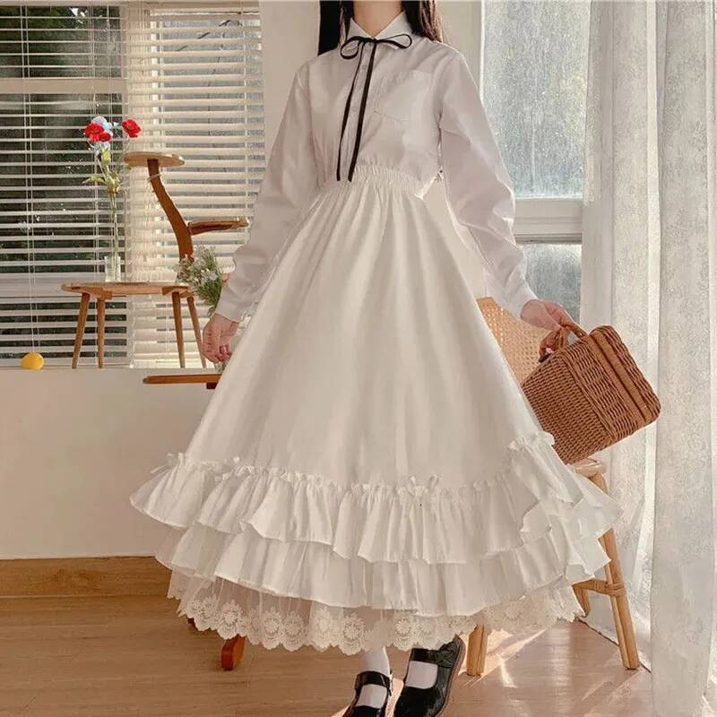 Japanese ruffles pleated woman sweet high waist loose Ankle-length skirts women college style black patchwork A-line skirt dongdumaoyi