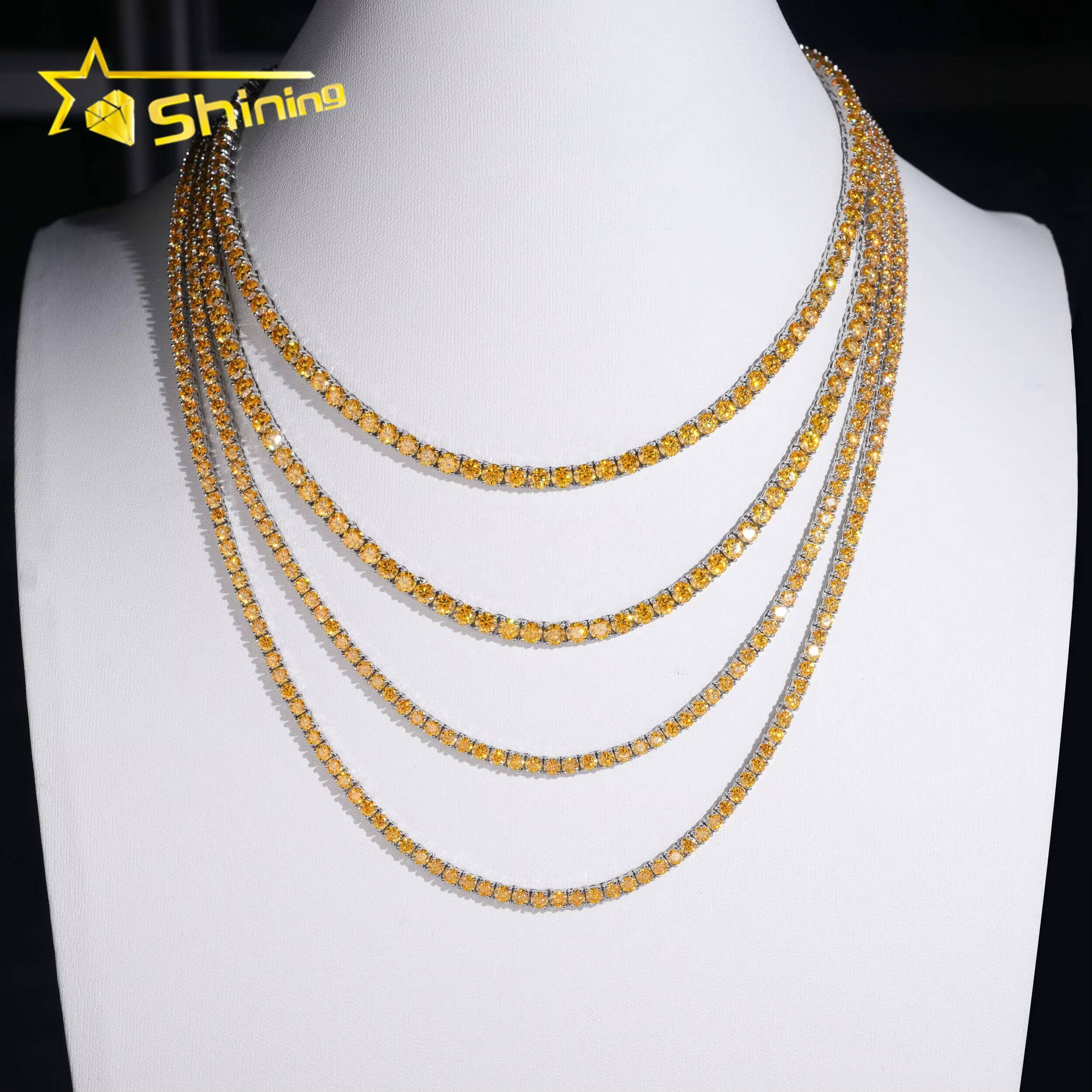 Pass Diamond Tester Hip Hop 3mm 4mm Blue Green Pink Gold 925 Silver Color Moissanite Tennis Chain