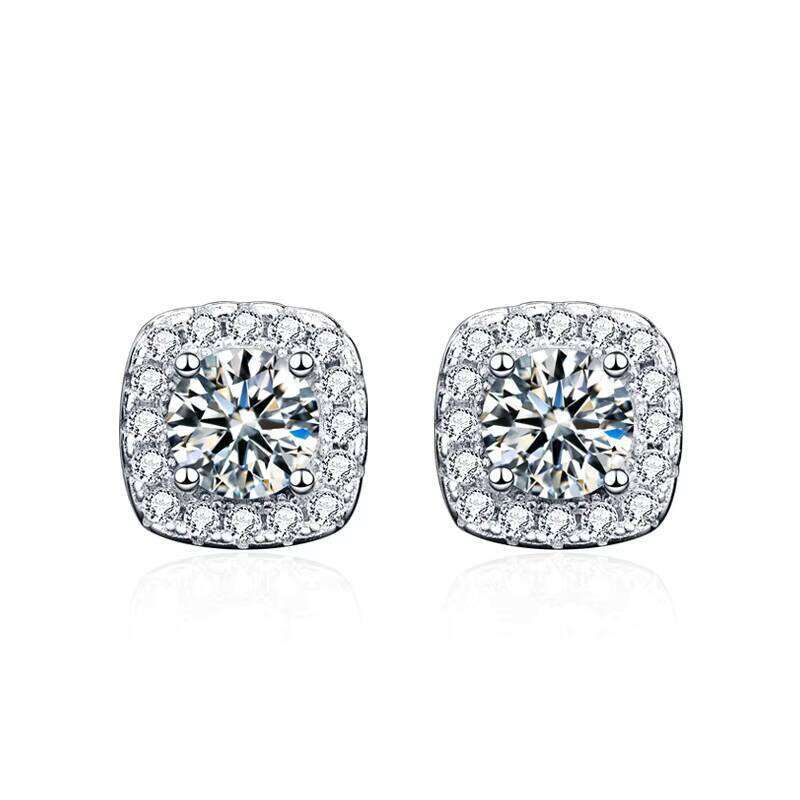 Wholesale in Stock S Sterling Sier Square Stud Earrings Waterproof D Color Moissanite for Women