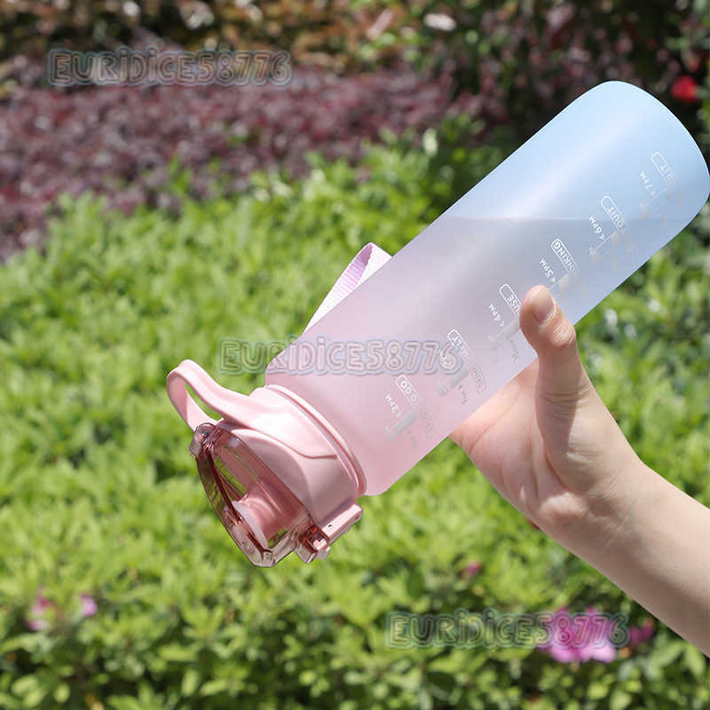 Gradient Color Water Bottle Frosted Space Cup Portable Rope Suction Mouth Water Cup 1000ml Gym Sports Water Bottle H250911