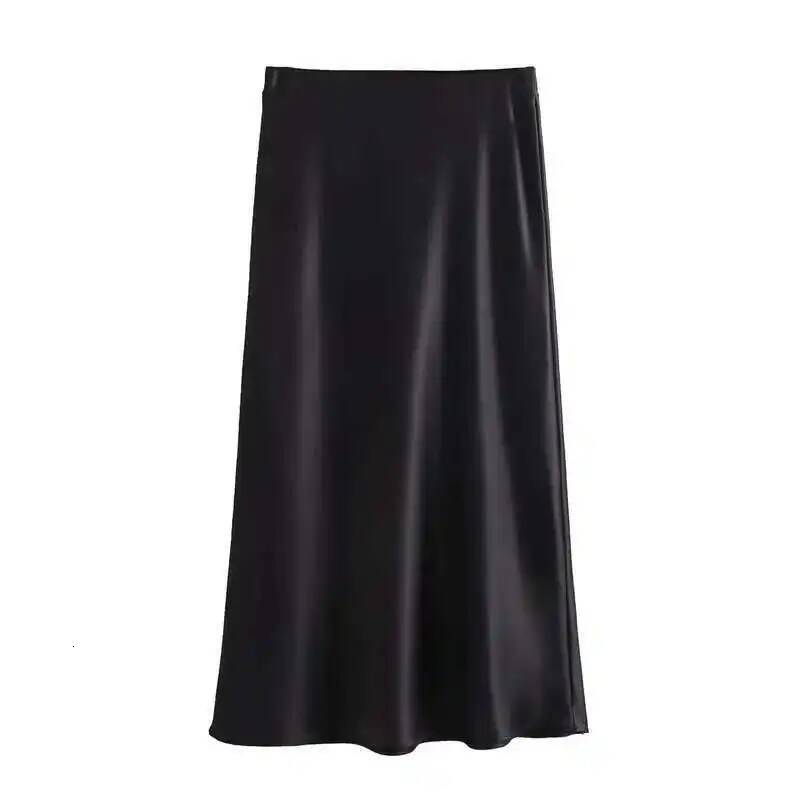 2025 Satin Black High Waist Long for Women Summer White Midi Skirt Office Elegant Daily Skirts dongdumaoyi