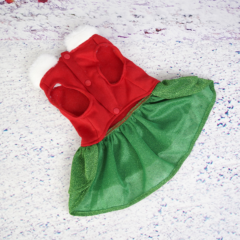 Christmas Dog Dress with Velvet & Glitter Tulle Skirt, Merry Christmas Print & Christmas Tree Decor, 4 Sizes for Dogs 1.5-8kg, Ideal for Christmas Par