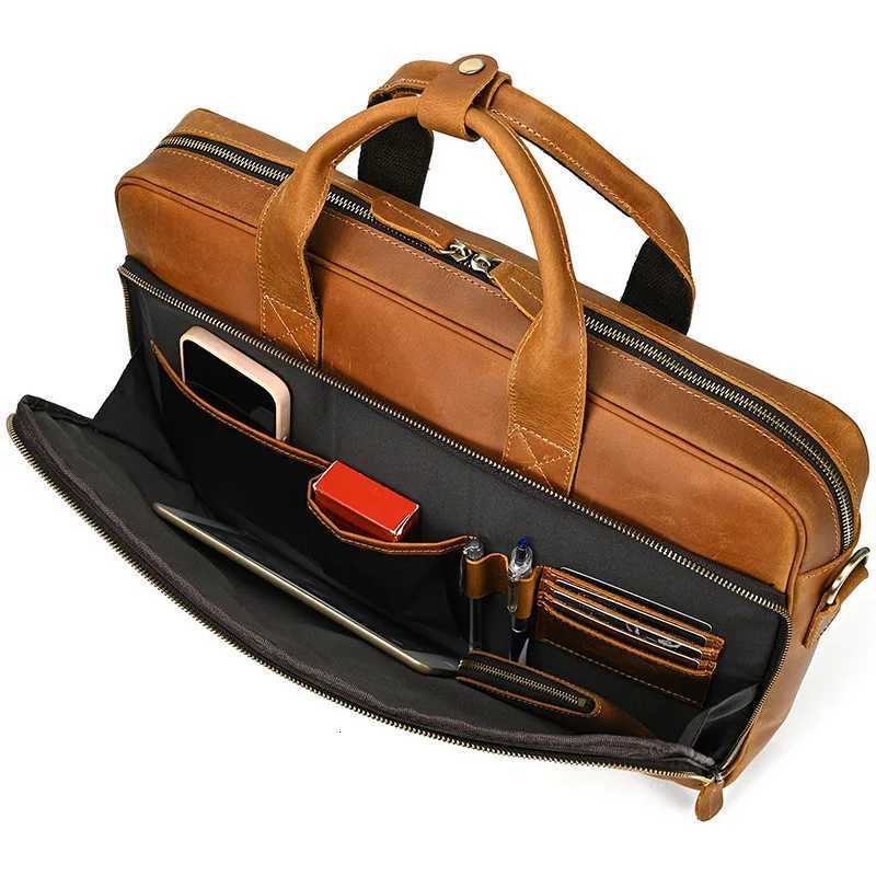 Crazy Horse Genuine Leather Briefcase For Man 16 inch PC Cow Leather Male Messenger Shoulder Bags Laptop Business Office Handbag Z250906