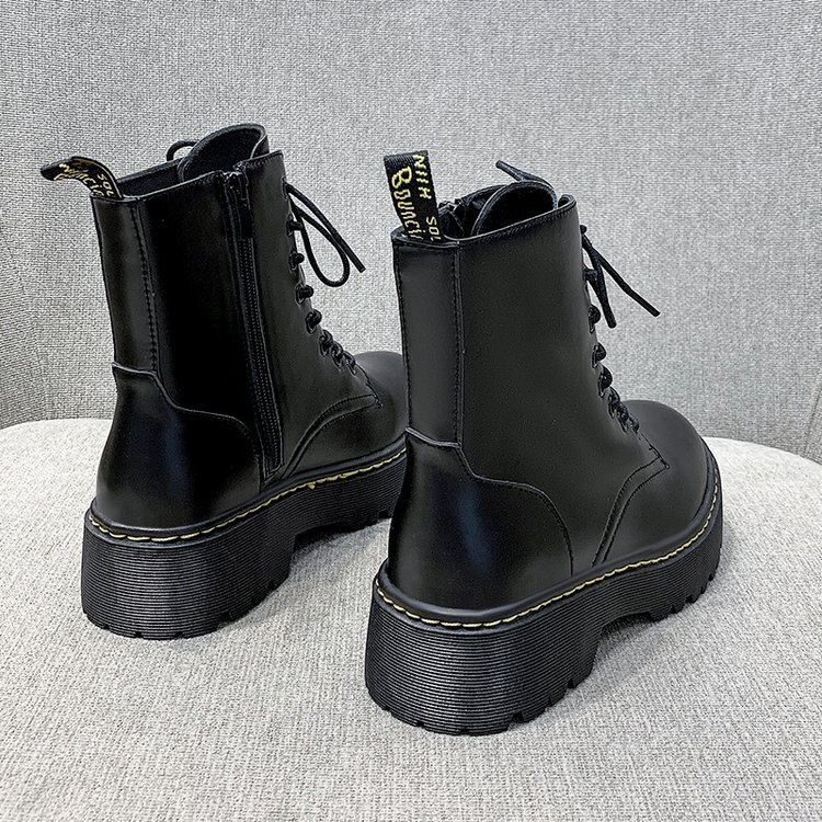 New autumn and winter designer shoes for women thick soled Martin boots, British style side zipper European and American fashionable high top lace up 