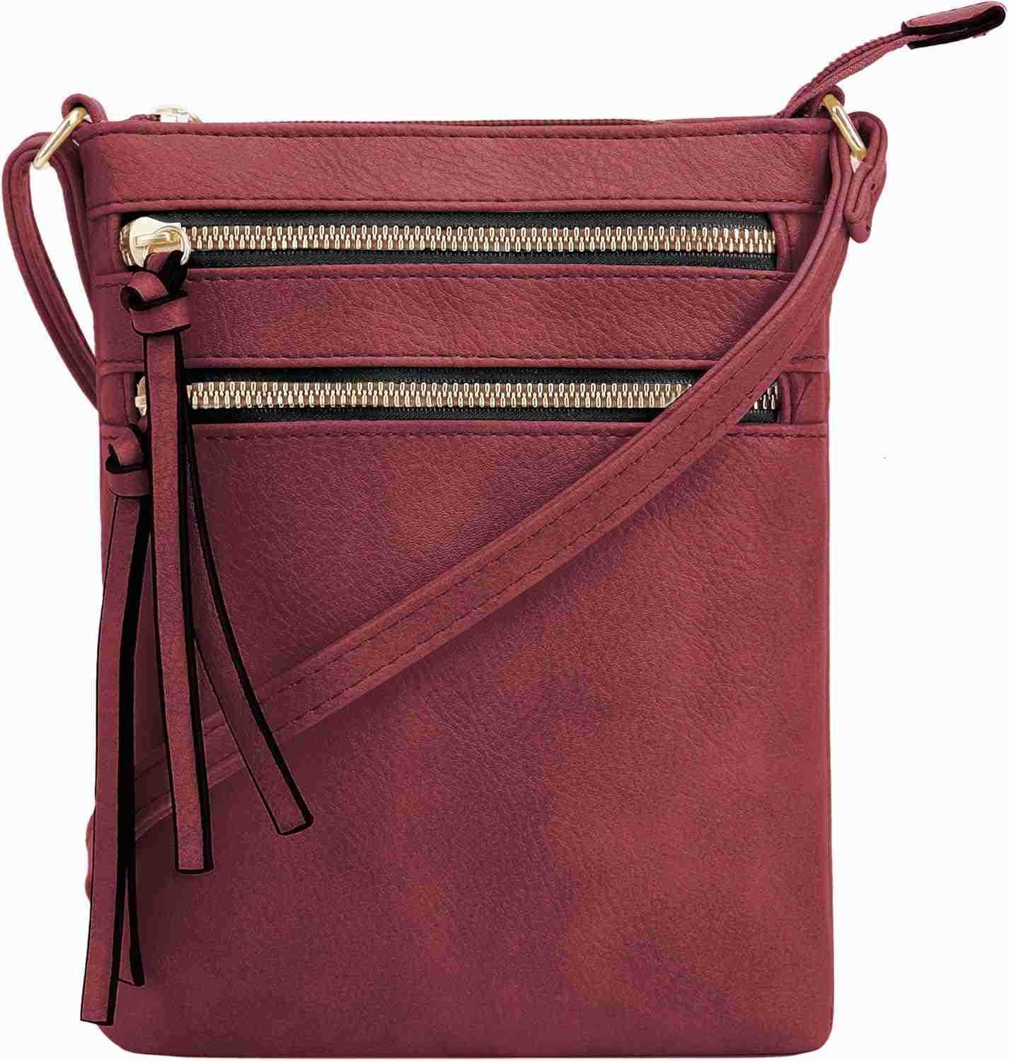 Crossbody Purse Bag Functional Multi Pocket Double Zipper Purse Adjustable Strap Medium Size Purse TaupeW250911