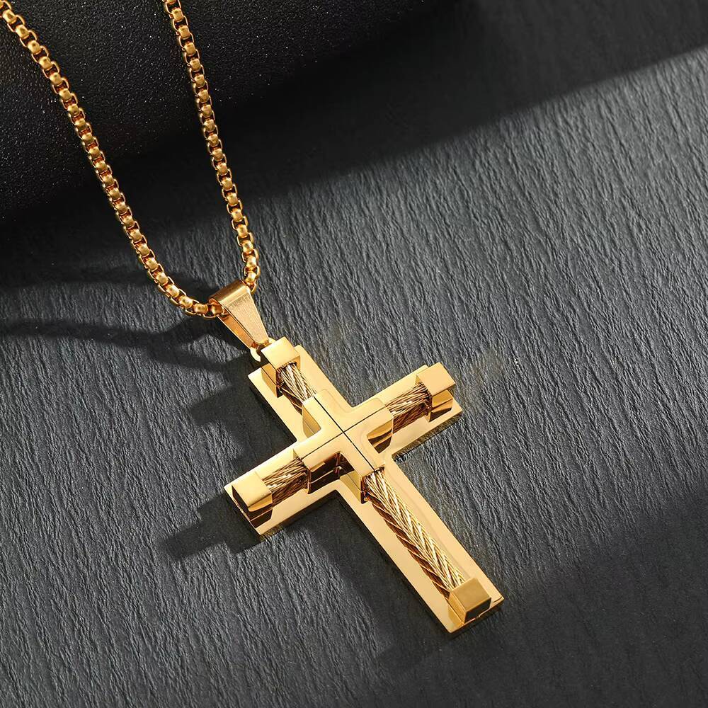 Mens Classic Vintage Stainless Steel Creative Cross Pendant Personalized Neutral Style Accessories Chains Titanium Material