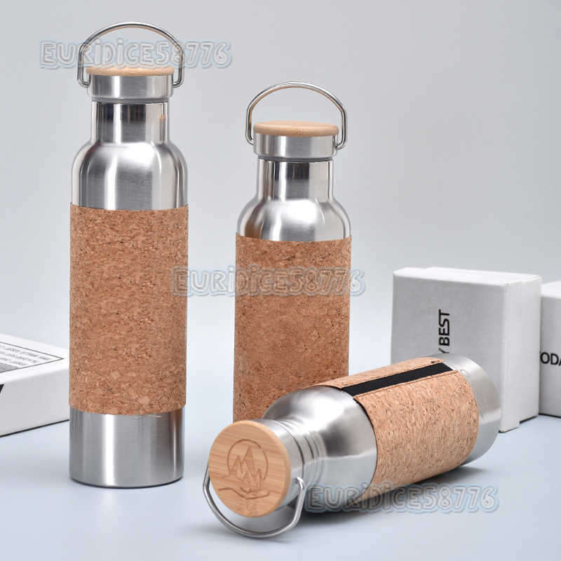 Creative Cork Cloth Cover American Style Large Mouth Sports Water Bottle Outdoor Portable Hiking Bottle Cycling Insulated Cup H250911