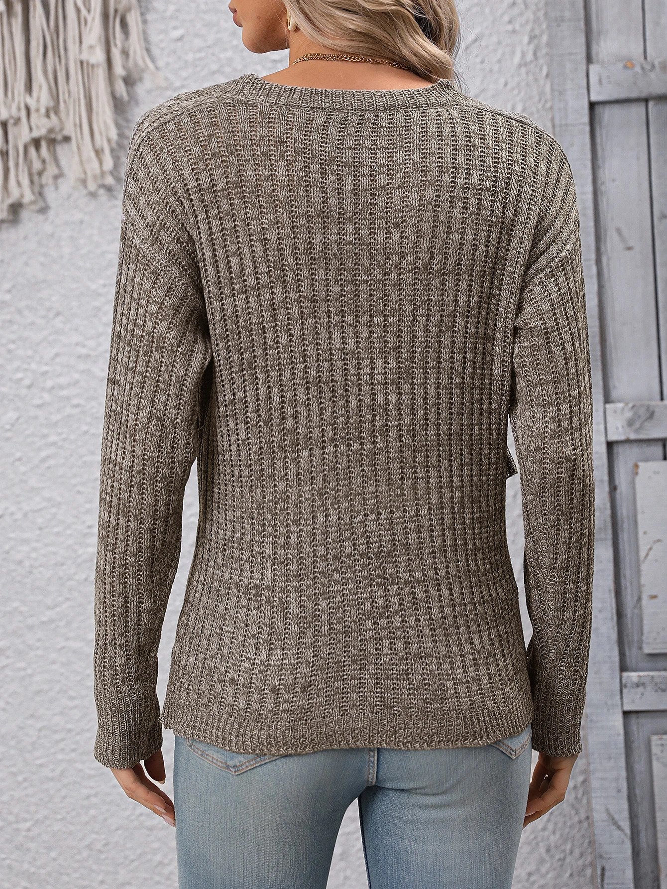 Spring and Autumn womens Vneck n cross casual long sleeved woolen pullover top 250911