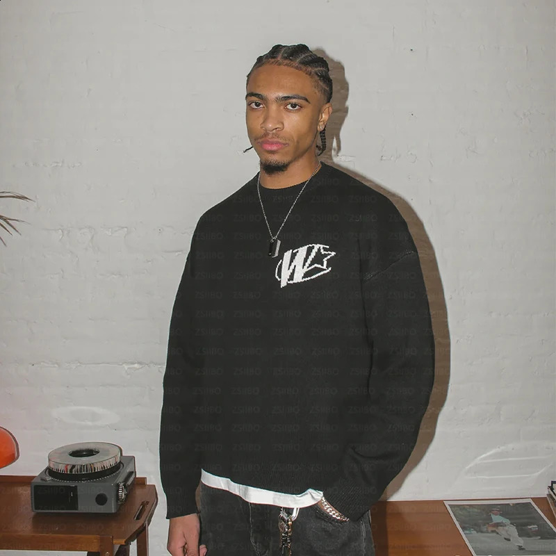 Harajuku Oversized Streetwear Women Mens Sweater Graphic Print Hip Hop Aesthetic Clothing Knitted Goth Y2k Knitwear 250911