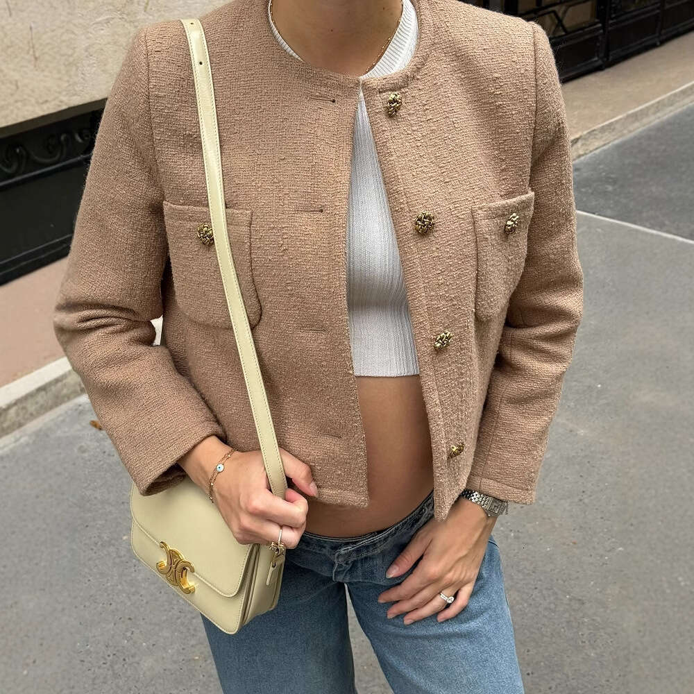 DHEssentials 2025 Fashion Simple Elegant High-end Round Neck Loose Chanel Style Solid Color Jacket