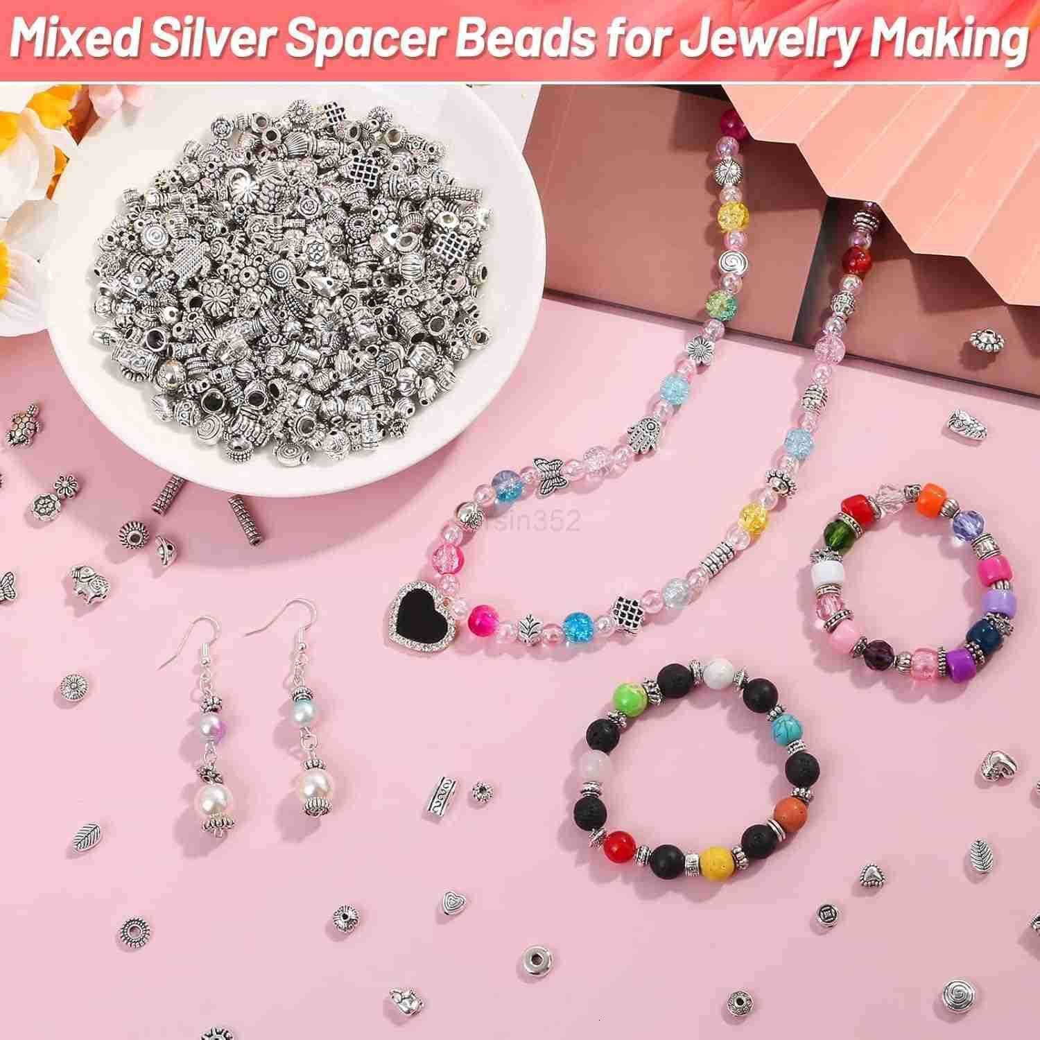 500 Pcs Spacer Beads Silver Bulk Random Styles Loose Spacer Metal Charm for Necklace Earring Making DIY Jewelry AccessoriesW250911