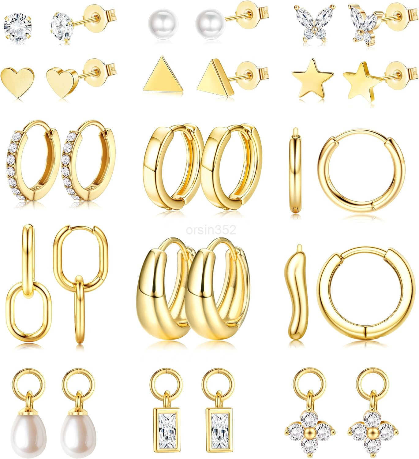 Small Gold Hoops Earrings for Women 14K Gold Plated Huggie Hoop Earrings Lightweight Hypoallergenic Stud Earrings Set with Cubic Zirconia Pearl Charm 