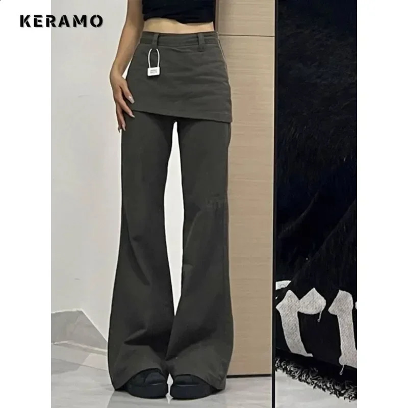 Autumn Female Harajuku High Waist Flared Jeans Retro Y2K Hight Street Pants Womens Vintage Patchwork Denim Trouser 250911
