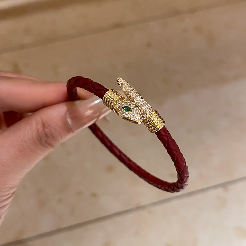 Luxury Brand Designer Jewelry Real Gold Plated Zircon Snake Open Bracelet Niche Retro Personality Bracelet Light Luxury High-End Versatile Jewelry For