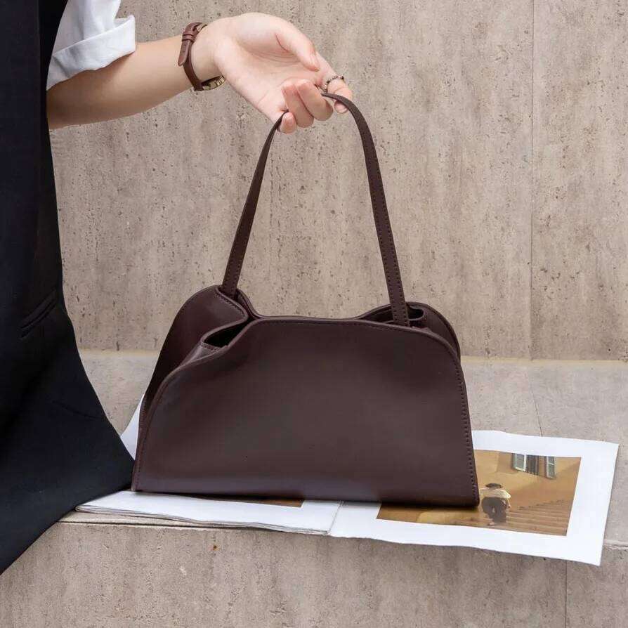 Genuine Leather Underarm 2025 New Niche Design Top Layer Cowhide Extremely Simple Shoulder Crossbody Women Hand Tote Bag