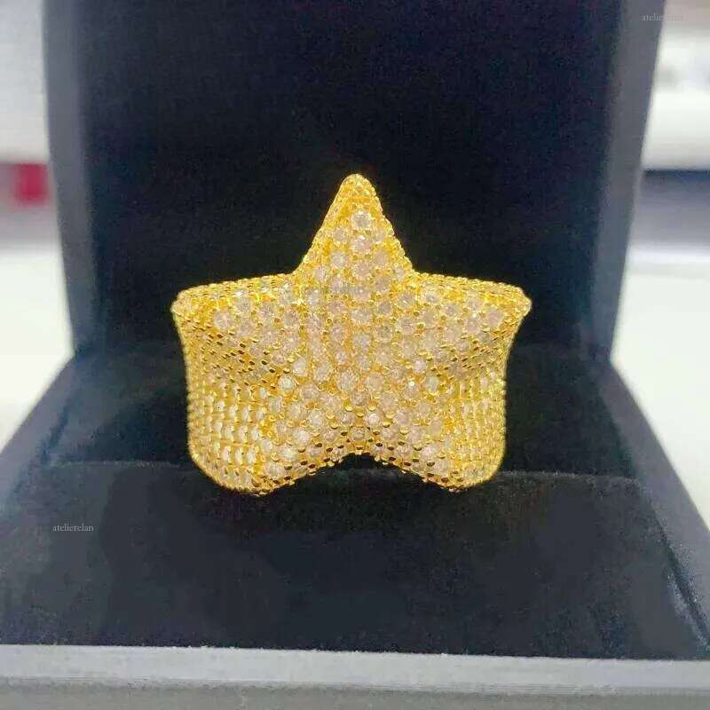 GRA Certificated Hip Hop Star Dia Custom Solid Back Men Sterling Sier Gold Plated Moissanite Ring