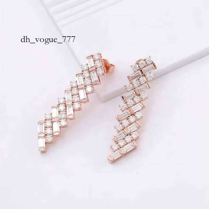 Women's Rose Gold Dangle Drop Earrings Baguette Round Moissanite Wedding Jewelry with Gift Box