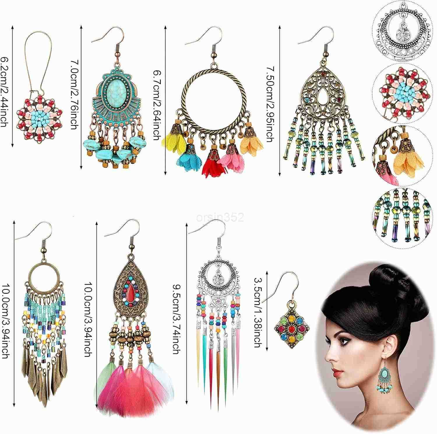 8 Pairs Boho Earrings for Women Vintage Drop Dangle Earrings Set Indian Retro Boho Ear Accessories for Women Girls GiftsW250911