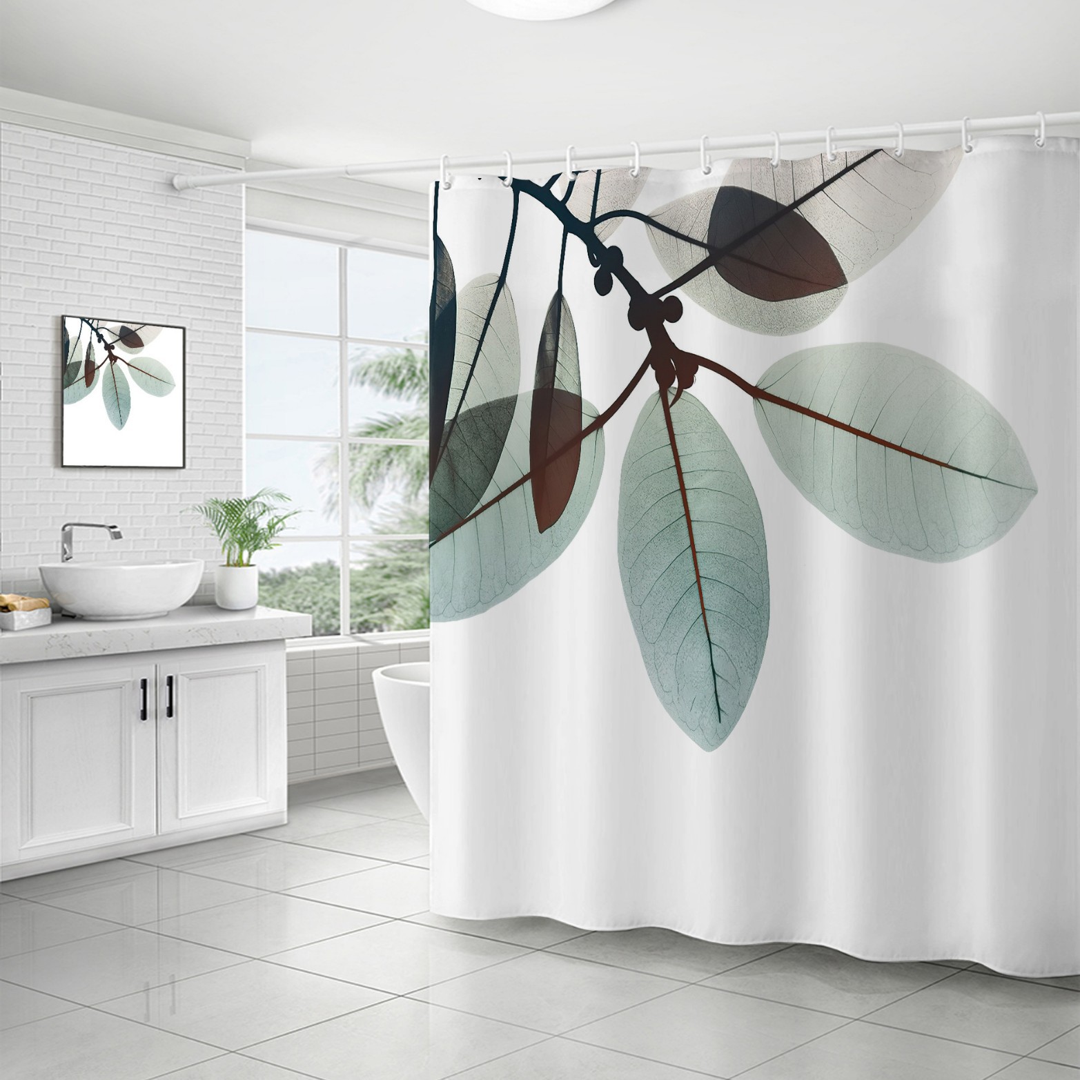 YL-37141 digital shower curtain cross-border plant flower waterproof polyester bathroom four-piece set dry and wet separation moisture-proof