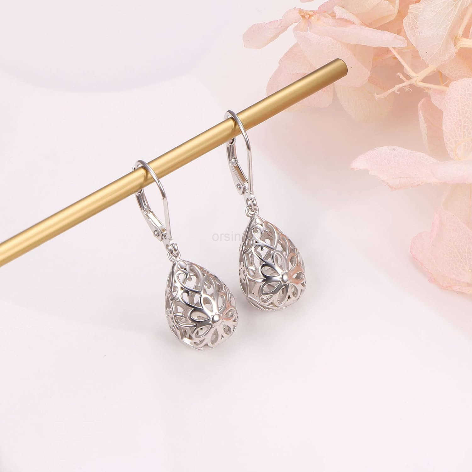 925 Sterling Silver Filigree Dangle Drop Earrings DaisyLotusRose FlowerMoonstone Leverback Teardrop Earrings for Women Infinity Celtic Knot Daisy Lotu