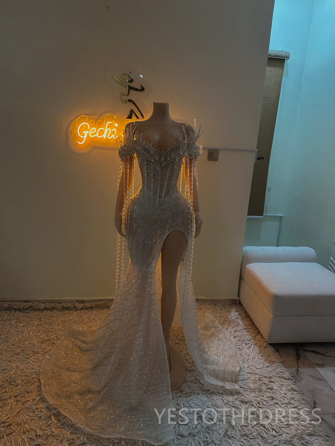 2025 Off White Aso Ebi Prom Dresses For Black Women Mermaid Evening Dresses Formal Gowns V Neck Side Split Beaded Lace Crystals Birthday Second Recept