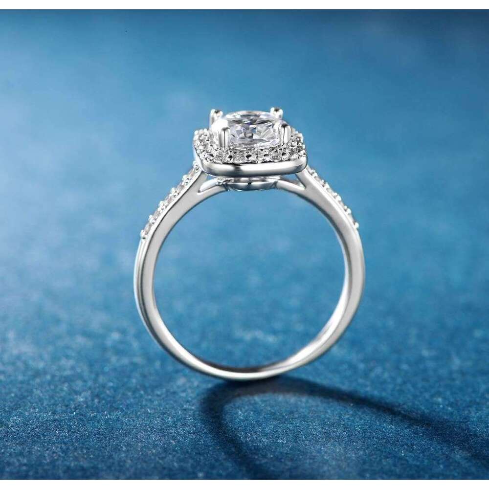 White Gold Plated Cubic Zirconia Halo Engagement Promise Eternity Ring for Women