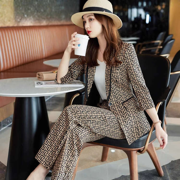 Plaid Casual Women's Suit One Button Blazer And Straight Leg Trouser Pants Sets 2 Piece for Office Lady Chic Women Business Set