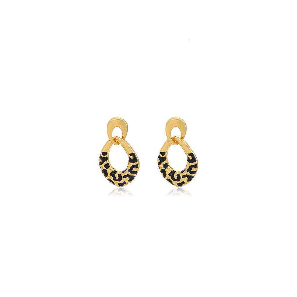Oil Drop Leopard Print High-End Niche Ear Jewelry Sier Needle Unique Personality Stud Earrings