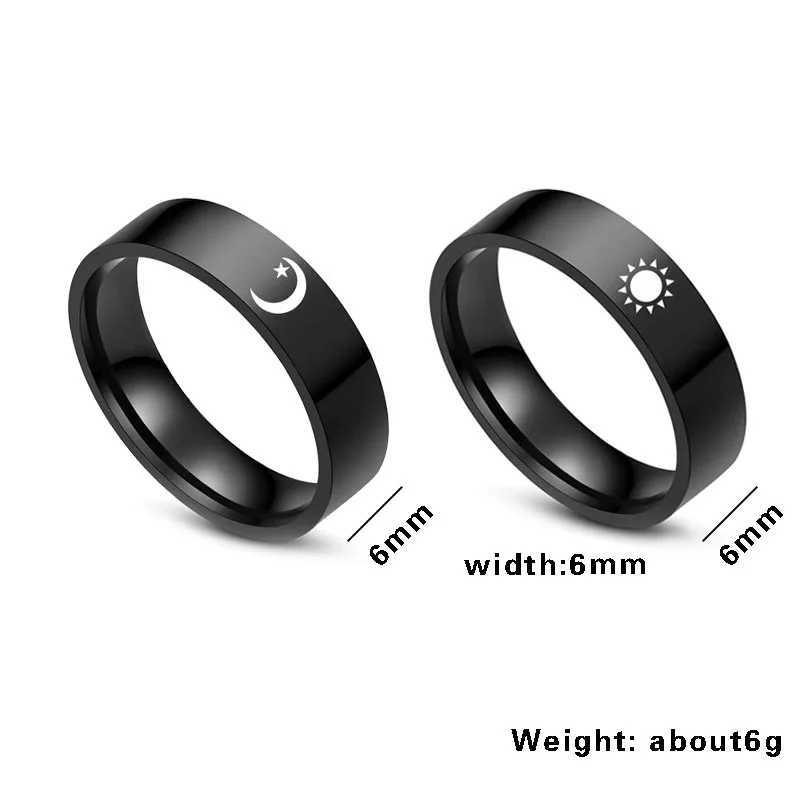 Fashion Style Jewellery Moon Star Sun Couple Rings Lovers Rings for Women Men Classic Black Color Stainless Steel Gift Accessori W250911